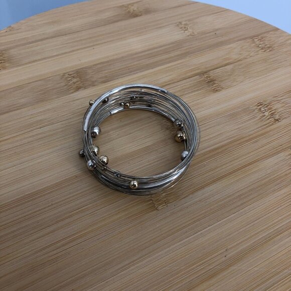 Multi-layer silver wrap bracelet gold and  silver beads - Picture 4 of 8